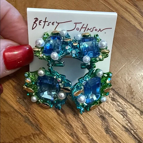 Betsey Johnson Mermaid Jewels Seaweed Stone Earrings New - Picture 1 of 4